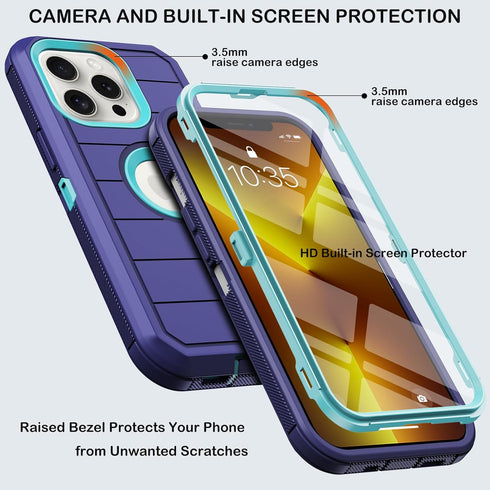 for iPhone 13 Pro Max Case with Belt Clip Holster & Kickstand,Built-in Screen Protector,Heavy Duty Shockproof Drop Protection Military Grade Full ...