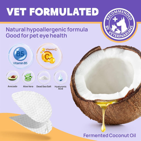HICC PET Eyes Wipes for Dogs & Cats - Gently Remove Tear Stain, Eye Debris, Discharge, Mucus Secretions - Coconut Oil Pet Cleaning Grooming Deodor...
