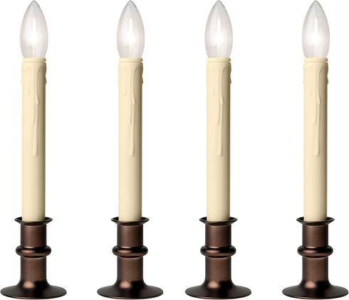 Set of Four Adjustable Height Battery Operated LED Window Candles with Daily Timer Ivory Candle Stick. (Antique Bronze)...