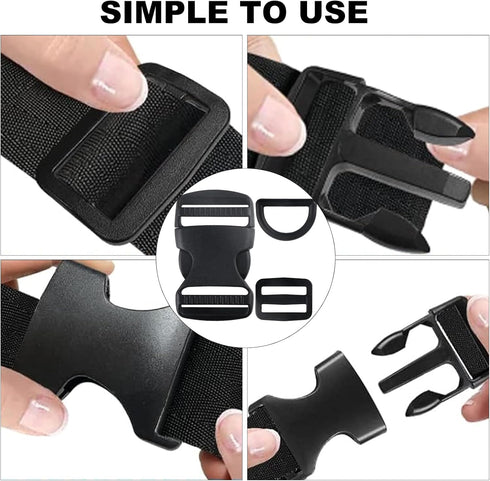 32 Pcs 1.5" Plastic Buckles for Straps, Include 8 Quick Side Release Buckle & 8 Tri-glide Slides Clips & 16 D Rings, Adjustable Heavy Duty Backpac...