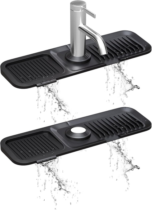 Kitchen Sink Splash Guard, Black 5° Sloped, Silicone Draining Mat for Kitchen Sink, Faucet Mat For Kitchen Sink, Silicone Sink Splash Guard From L...