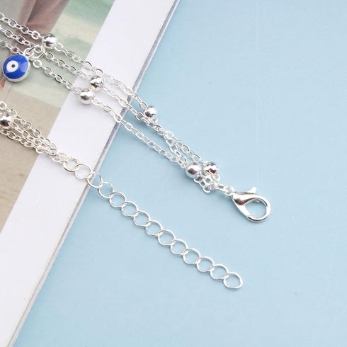 Boho Evil Eye Anklet Bracelet Layered Silver Chain Anklet Turkish Eyes Anklet Bracelets Beach Blue Eye Pendant Foot Chain Jewelry for Women and Gi...