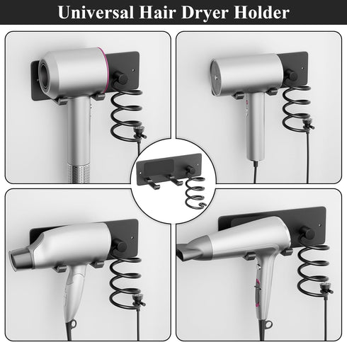 Tindbea Hair Dryer Holder + Curling Iron Holder, Matte Black Blow Dryer Holder Wall Mount, Bathroom Hair Tool Organizer Rack for Universal Dryer...