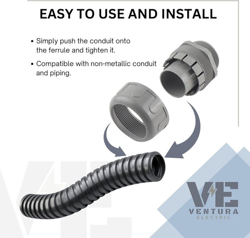 | 1-½ Inch Non-Metallic Liquid Tight Conduit Connectors, 180 Degrees (Straight), Flexible PVC Electrical Conduit Fittings, UL Certified (2)...