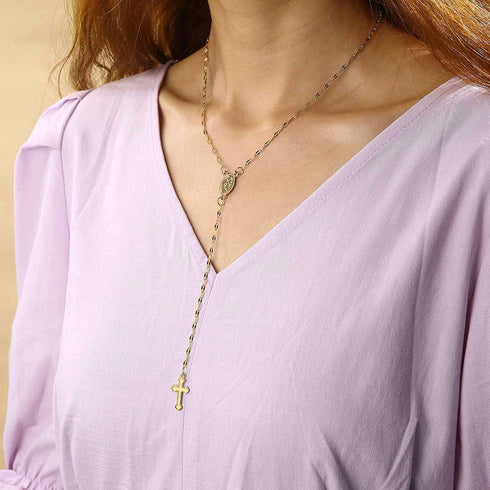 Bohemia Cross Lariat Necklace Chain Cross Long Y Drop Necklace Chain Gold Virgin Mary Pendant Necklace Faith Cross Y Necklace Chain Jewelry for Wo...