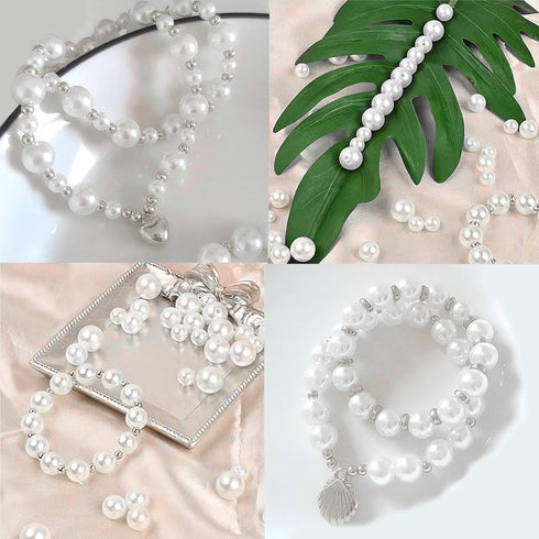 1000Pcs Pearl Beads for Bracelets Making, Pearl Beads for Jewelry Making for Adults, Silver Bracelet Beads DIY Kit, Silver Spacer Beads for Bracel...