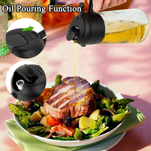 Ponpon Oil Sprayer for Cooking, 16oz Olive Oil Spray Bottle, Oil Dispenser for Kitchen for Barbecue, Salad, Cooking, Baking (Black)...