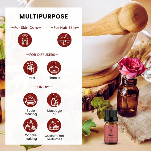 yethious Rose Essential Oil 100% Pure Rose Scented Oil for Diffuser & Aromatherapy Fragrance DIY Candle Soap Making Rose Oil Essential Oil 10ML...
