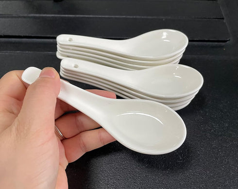 10 Pack White Ceramic Soup Spoons,Wonton Soup Spoons,Asian Soup Spoon Set,5"Kid Spoons,Tasting Spoon,Side Dishes,Table Spoons,Small Appetizer Spoo...