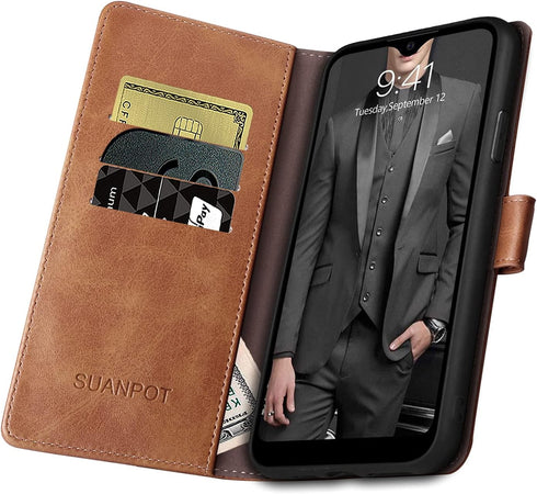 SUANPOT for Samsung Galaxy A12 with RFID Blocking Leather Wallet case Credit Card Holder, Flip Folio Book Phone case Shockproof Cover for Women Me...