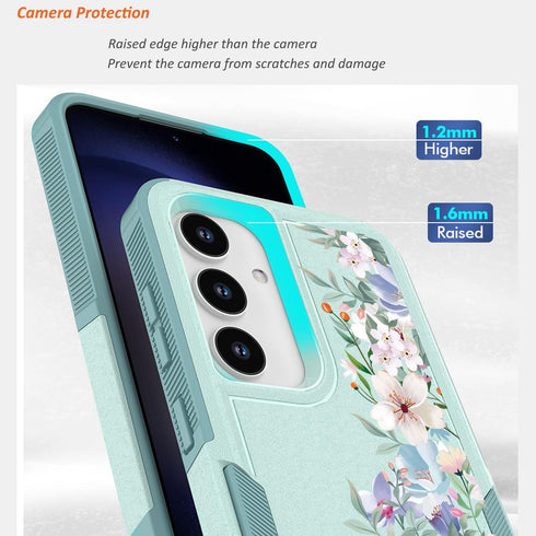 for Samsung Galaxy S24 5G Case with Screen Protector + Camera Lens Protector: Cute Flower Floral Design for Girls Women Slim TPU Bumper Silicone C...