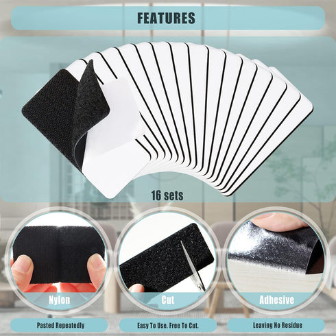 16 Sets 2x4 inch Strips with Adhesive - Heavy Duty Hook and Loop Tape - Strength Backing - Wall Hanging No Perforation - Fabric, Couch, Industrial...