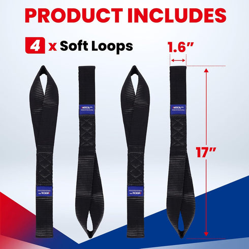 MOCA 4-Pack Soft Loop Tie Down Straps 12000 Lbs Breaking Strength 1.6 x 17 inches, Heavy Duty Tie Down Loops for Secure Trailering of Kayak, Motor...