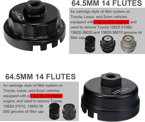3mirrors 2Pcs Oil Filter Wrench Set, Aluminum Oil Filter Cap Removal Tool Compatible with ALL Toyota Lexus Scion RAV4 Camry Tundra Highlander with...