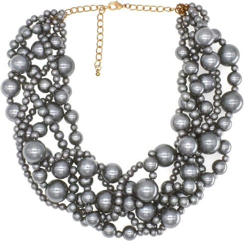 Multi Strand Crystal Rhinestone Pearl Statement Necklace for Women Choker Bib Collar Beaded Necklace Costume Jewelry Set...