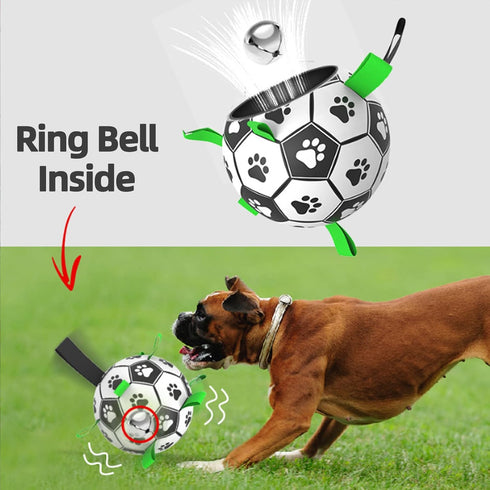 Dog Soccer Balls Toy with Bell Inside, Outdoor Interactive Dog Toys for Tug of War, Puppy Birthday Gifts, Dog Water Toy, Durable Ropes Squeaky Soc...