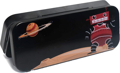 Black, Tin, Eco-Friendly, Mini Pencil Box with Robot Character. Use As Pencil, Jewelry, Gift, Candy, Baby Shower, Make-up, Wedding Favor or Birthd...