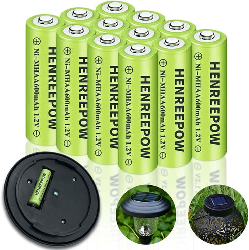 Henreepow Ni-MH AA Rechargeable Batteries, Double A High Capacity 1.2V Pre-Charged for Garden Landscaping Outdoor Solar Lights, String Lights, Pat...