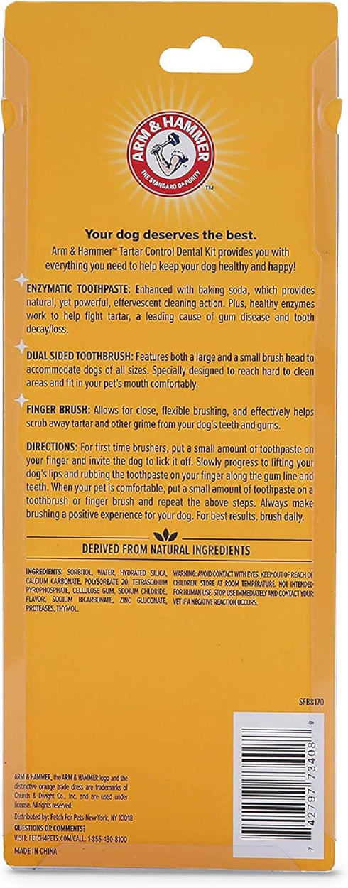 Arm & Hammer for Pets Tartar Control Kit for Dogs | Contains Toothpaste, Toothbrush & Fingerbrush | Reduces Plaque & Tartar Buildup | Safe for Pup...