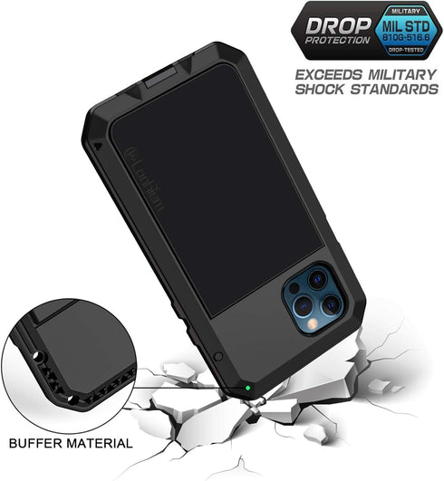 Lanhiem Metal Case for iPhone 12, iPhone 12 Pro, Heavy Duty Shockproof Tough Rugged Case with Built-in Glass Screen Protector, 360 Full Body Dust ...