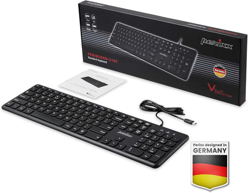 Perixx PERIBOARD-210C Wired Full-Size USB C Keyboard with Quiet Scissor Keys - Compatible with Mac, iPad, Windows, Chromebook, Tablets, Desktop, a...