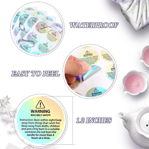 Holographic Candle Warning Labels Candle Jar Container Stickers Wax Melting Safety Stickers for Jars Tins Containers Making Supplies(240 Pieces)...
