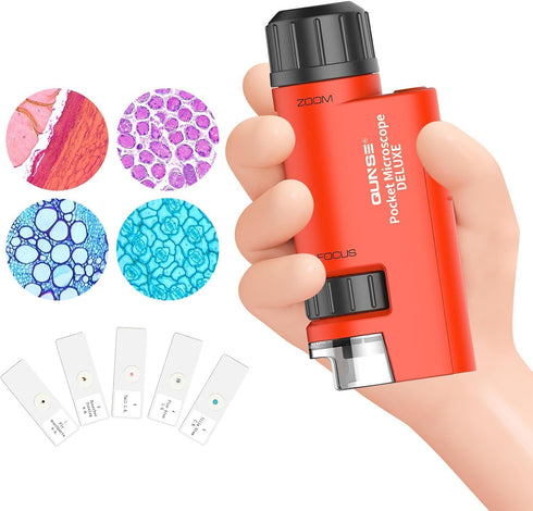 Pocket Mini Small Microscope, 60x-120x Handheld Microscope LED Lighted Zoom with 5pcs Microscope Slides...