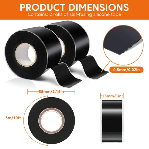 2 Rolls Self Fusing Silicone Tape - 1in(W) X 10ft(L) Waterproof Tape, Water Leak Seal Tape, Rescue Tape, Plumbing Hose Repair Tape, Rubber Tape fo...