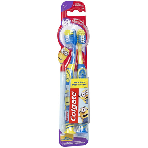 Colgate Kids Toothbrush, Minions, Extra Soft Toothbrush with Suction Cup, 2 Pack...