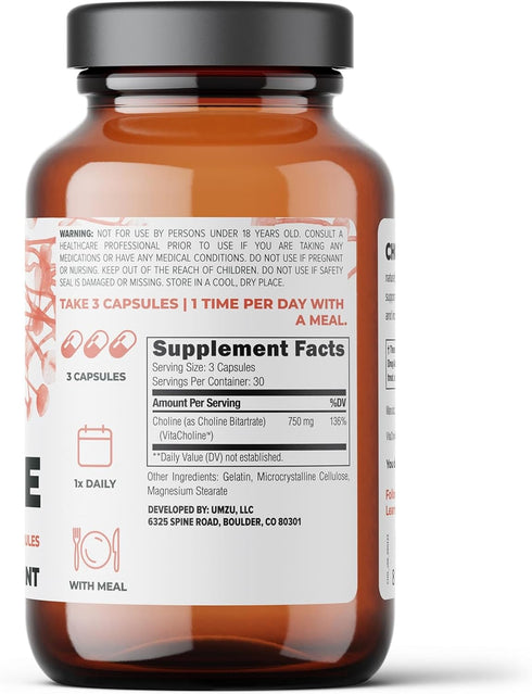 UMZU Choline Supplement for Cognitive and Hormonal Support | Acetylcholine Booster Helps Brain Focus, Memory & Metabolism | Promotes Liver Health ...