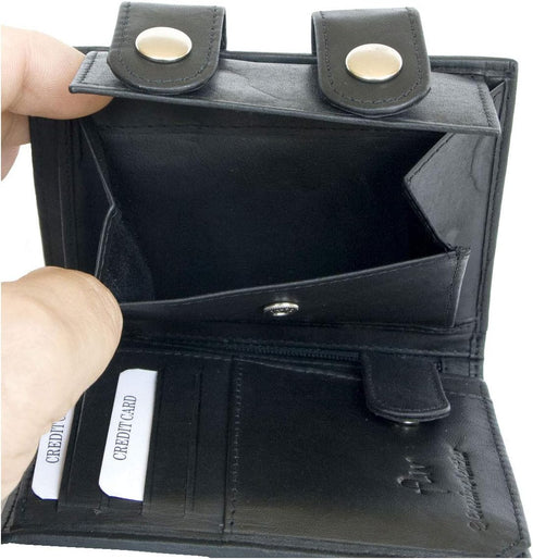 FLW Spacious Black Biker's Genuine Leather Wallet with a Chain...
