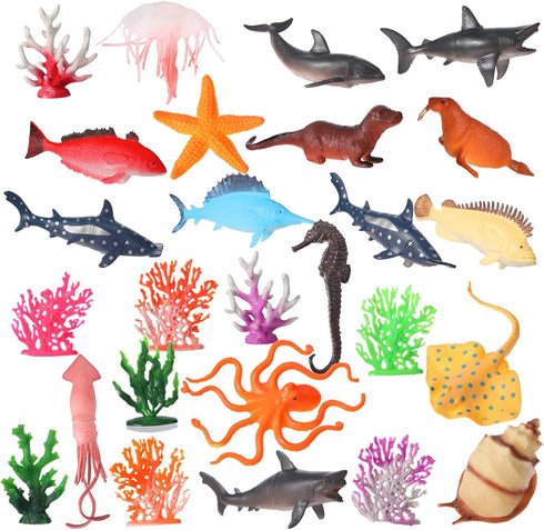 26 Pcs Ocean Animals Figurines Toys Plastic Sea Creatures Diorama Project Playset Ocean Habitat Project Supplies with Coral Reef Kit for Kids Todd...