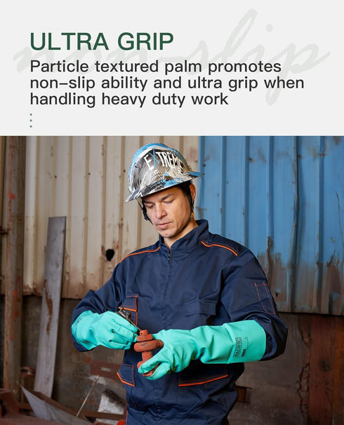PACIFIC PPE 2 Pairs Nitrile Chemical Resistant Gloves, Flocked, Resist Strong Acid, Alkali, 15 mil, 12.6", XX-Large...