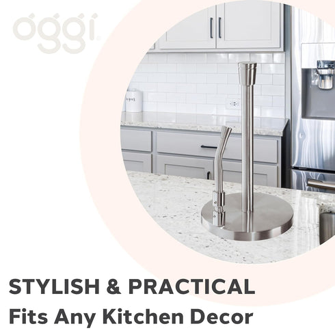 OGGI Stainless Steel Paper Towel Holder - with Tension Arm and Tear Bar, 13" Height - Stainless Steel Construction...