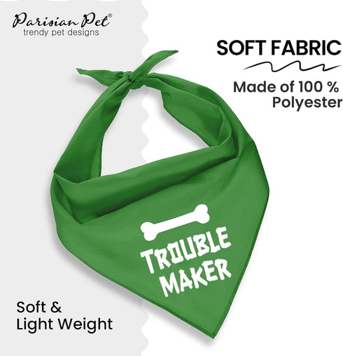Parisian Pet Unisex Dog Bandanas Funny with Printed 'Trouble Maker' Word - Tie-On Adjustable Polyester Dog Scarf for Large Dogs - Washable Triangl...