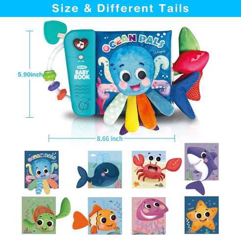 Baby Books Toys 6-12 Months - Baby Musical Toys Newborn Montessori Toys for Babies - Soft 3D Activity Cloth Tummy Time Book - Infant Early Develop...