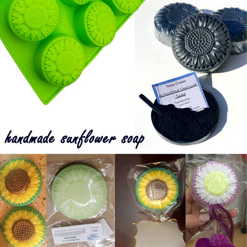 Actvty Round Sunflower Soap Molds, 2 Pack 6 Cavity Cylinder Daisy Flower Silicone Molds for Making Hot Chocolate Bomb, Cake, Jelly, Soap, Lotion B...
