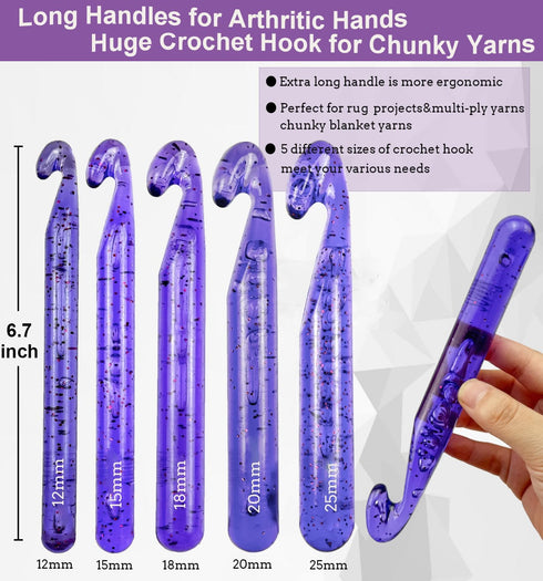 Weabetfu 18mm Large Crochet Hook,Huge Crochet Hooks for Chunky Yarn,Ergonomic Knitting Giant Crochet Hooks,Big Crochet Hooks for Knitting Yarn Car...