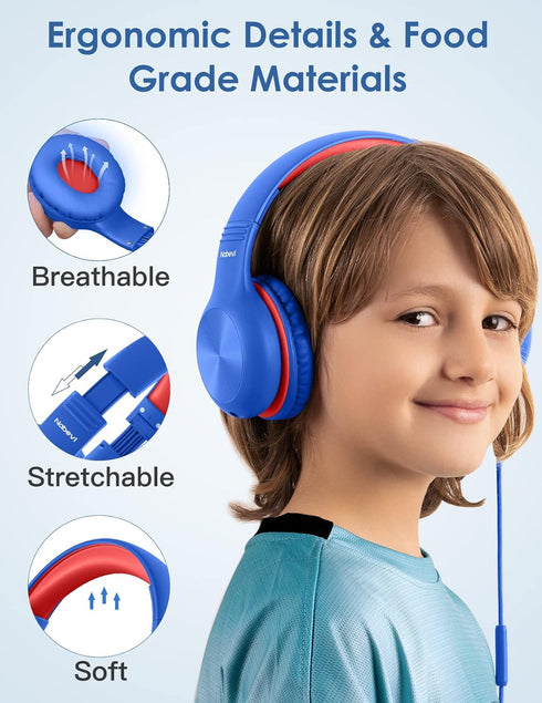 Headphones for Kids for School, Kids Headphones with Microphone, Sharing Function, 85dB/94dB Safe Volume Limit, Over Ear Kids Headphones for Schoo...