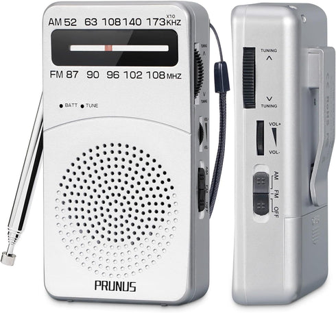 PRUNUS J-166 Portable Radio AM FM, Battery Operated Radio with Tuning Light, Back Clip, Excellent Reception for Indoor & Outdoor & Emergency Radio...