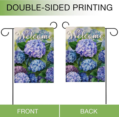 Welcome Spring Floral Flowers Garden Flag Double Sided, Hydrangea Decorative Yard Outdoor Home Small Decor, Summer Farmhouse Burlap Outside House ...