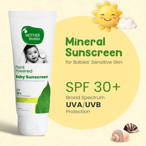 Natural Baby Sunscreen Lotion with Organic Ingredients, SPF 30+, Plant derived 95% Bio Based Ingredients - UVA/UVB Protection, 100ml...