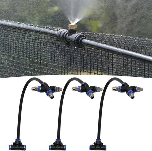 3 Pack 3 Way Brass Misting Nozzles Tee, w/ 13 in Length Built in Hose for Outdoor Watering System, Adjustable 360° Rotation Nozzles, Water Mister ...