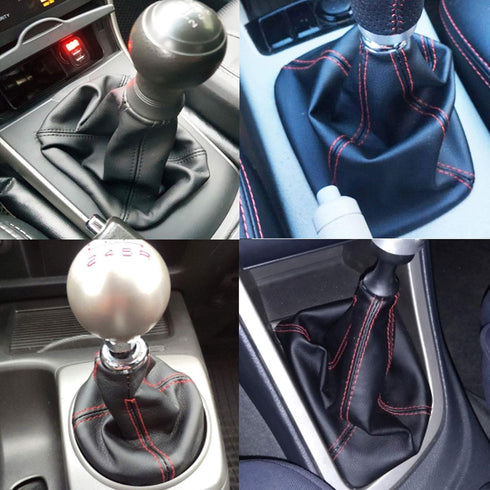RASTP PU Leather Shift Boot Waterproof Shift Knob Dust Cove Universal for Manual/Auto with Red Stitching,Red...