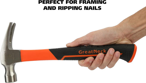 Great Neck HG20S 20 oz. Fiberglass Handle Straight Claw Hammer | Durable Home Improvement Tool | Drop Forged Steel Head | Smooth-Face Hammer Won’t...
