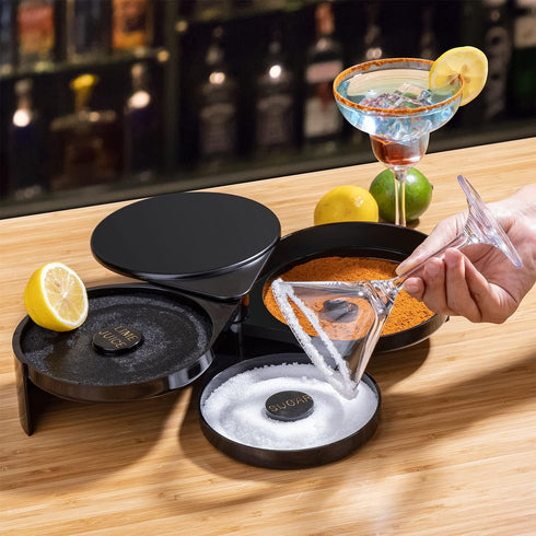 Margarita Salt Rimmer Set, Salt Rimmer with 2 Sponges, 3-Tier Glass Rimmer, Margarita Salt Rimmer Dish for Cocktails, Bar Salt and Sugar Rimmer fo...