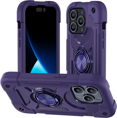 Compatible with iPhone 15 Pro max Case 6.7" - Heavy-Duty Shockproof Military-Grade Rugged Cover with Ring Stand, Glass Screen Protector & Camera L...