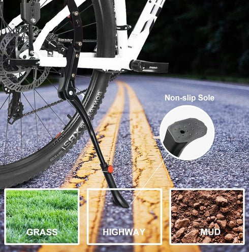 Bike Kickstand Adjustable Aluminium Alloy Bicycle Kickstand Bike Side Kickstand Fit for 22" 24" 26" 28" Mountain Bike/700 Road Bike/BMX/MTB (Three...
