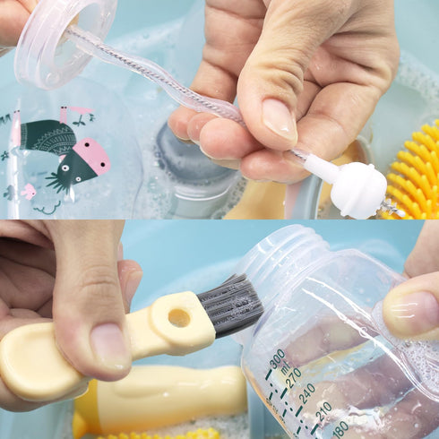 Silicone Bottle Cleaning Brush for Baby, 4-in-1 Baby Bottles Cleaner Set - Bottle/Straw/Nipple/Neck Brushes (Yellow)...