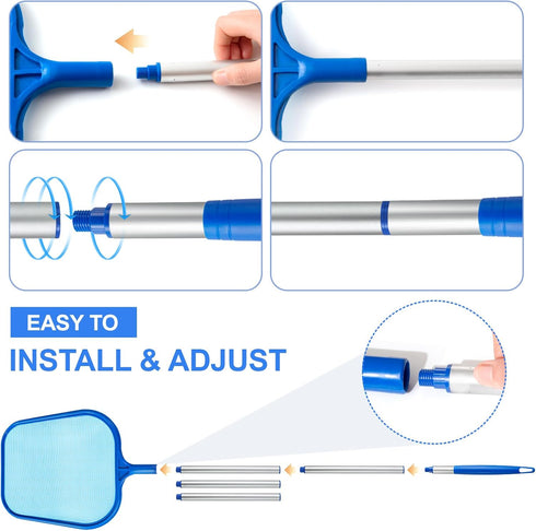 Pool Skimmer - Pool Skimmer Net with 5 Section Adjustable Telescopic Aluminum Pole, 25''- 64'', Pool Net Skimmer Rake with Ultra Fine Mesh , Pool ...